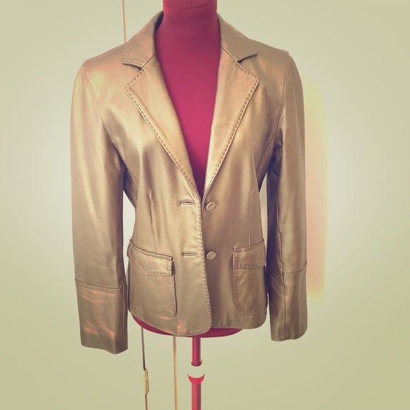 CAbi Jackets & Blazers - EUC CAbi Gold buttery leather jacket/blazer